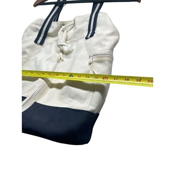 Scarborough & Tweed White Blue Large Drawstring Beach Bag Duffle Banker Gym Navy - Picture 8 of 12